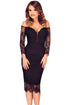 Sexy Black Lace Spliced Off Shoulder Midi Dress